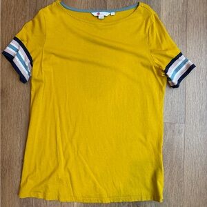 Boden Knit Short Sleeve Top with Striped Sleeves Size M